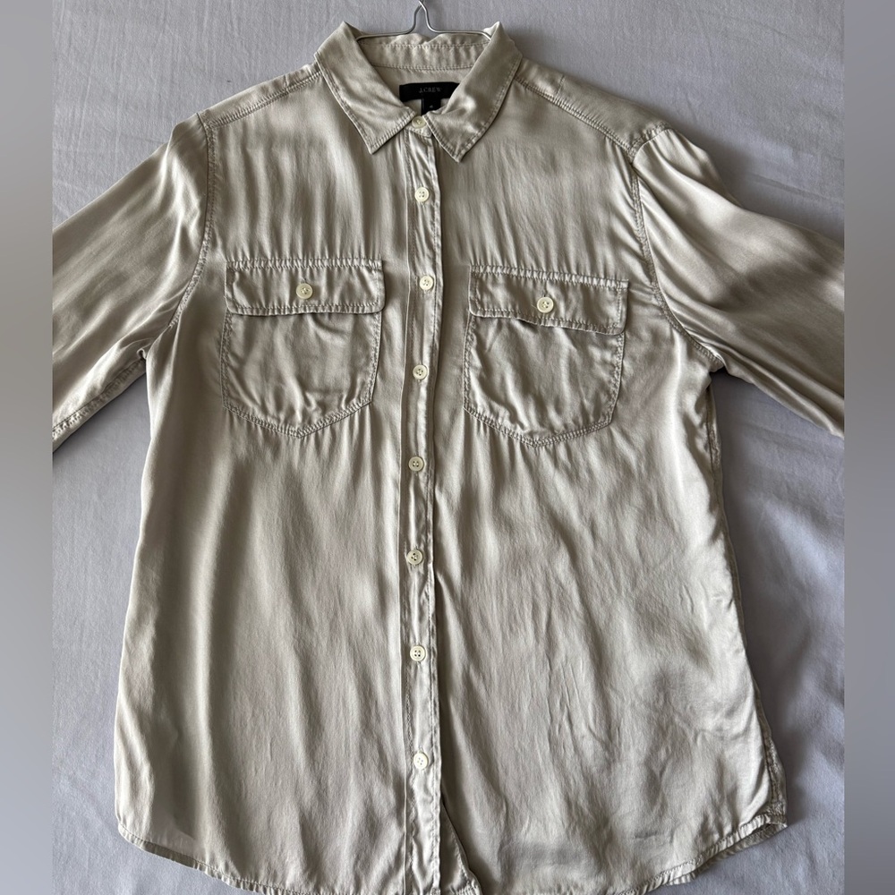 J. Crew Light Gray Button Down Silk Shirt